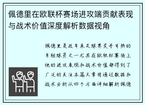 佩德里在欧联杯赛场进攻端贡献表现与战术价值深度解析数据视角